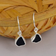 Raw Black Obsidian Dangle Earrings 925 Sterling Silver Hook Jewelry Gift for Her