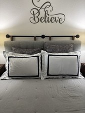 2 Pottery Barn 100 Organic Cotton 20 26" White Navy Blue Stripe Standard Shams