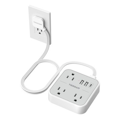 TESSAN Ultra Thin Flat Extension Cord 3 FT, Slim Power Strip 3 Grey White
