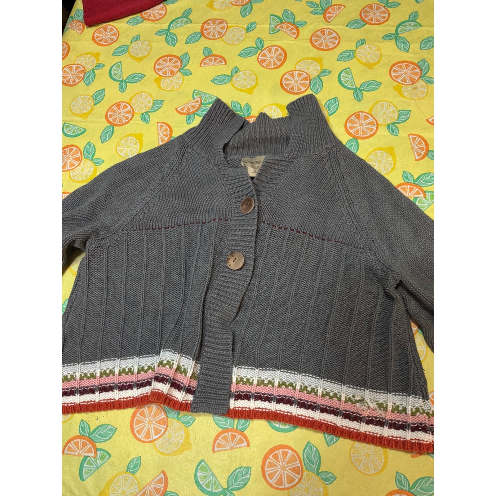 RuffHewn Cardigan Sweater Womens XL Gray Chunky Knit Mock Neck Button Front