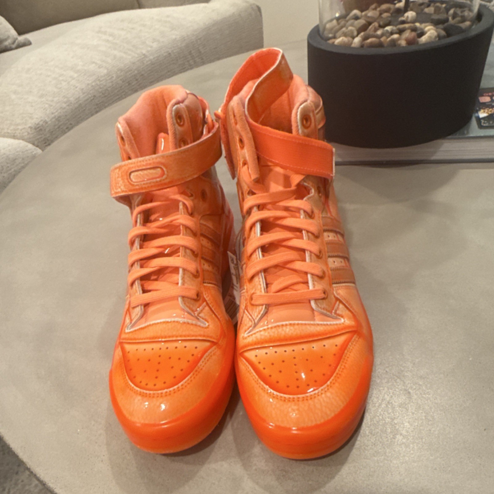 adidas Jeremy Scott Forum High Dipped Q46124 Signal Orange Patent Lace Up Men's thumbnail 8