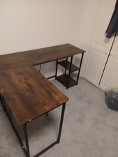 Treetalk Computer Desk L Shaped 2 Layer Shalves Dark Wood Vaneer Minor Damage