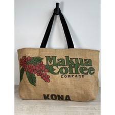 Borsa reversibile Makua Kona caffè tela foglia tropicale fatta a mano hawaiana tote