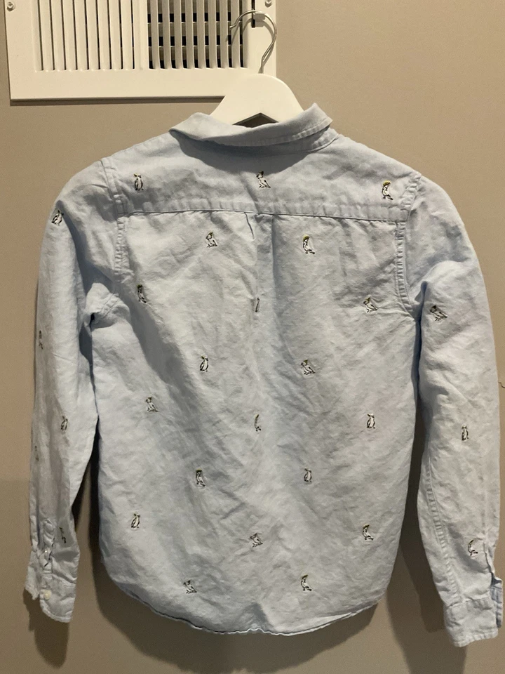 Camisa con botones de mezcla de lino manga larga de segunda mano para niños detalle de pájaro Janie & Jack Foto 4 de 4