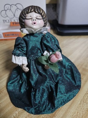 Vintage Lene Thun Doll Figurine Italy Bolzano Singing Girl Green Dress Pink Rose