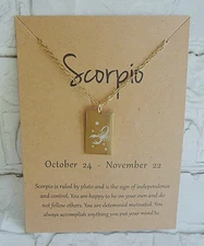 Scorpio Zodiac Necklace, Gold Plated Stainless Steel, Oct 24 - Nov 22 Birthday
