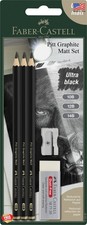 Faber-Castell 3 Count Pitt Graphite Matte Tin - 10B, 12B, 14B - Matte Black Grap