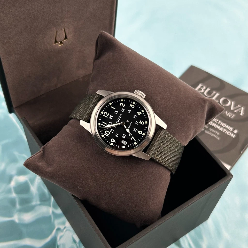 Reloj Automático Bulova Hombre 96A259 Militar VWI Edición Especial Hack Negro 38MM Foto 3 de 4