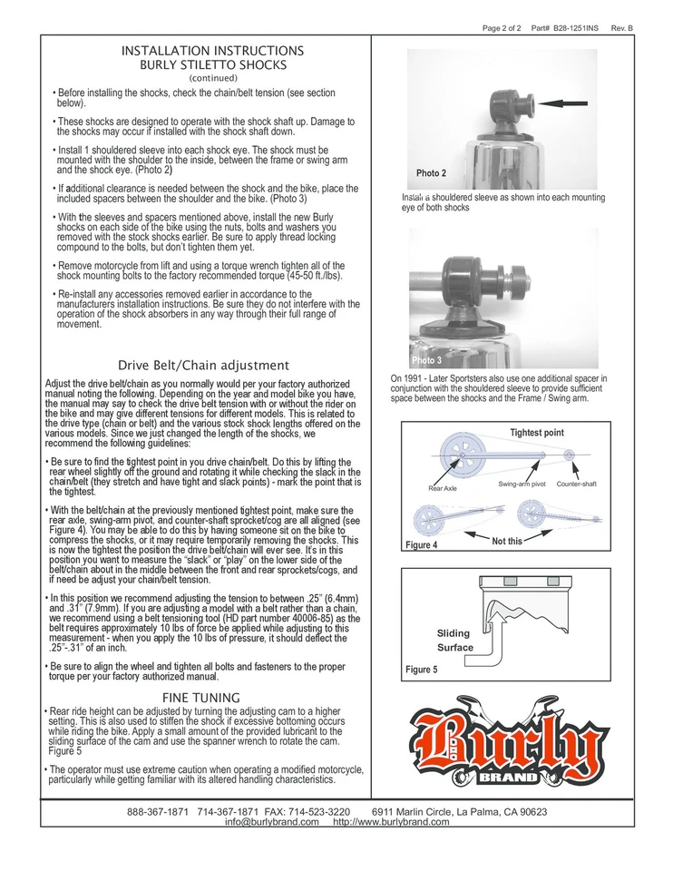 13" Stilletto Shocks Burly Brand B28-1251 For Harley Sportster - Image 4 of 4