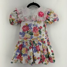 Vintage 90s Ruth Of Carolina Girl 5 Dress Spring Floral Easter Ruffles USA