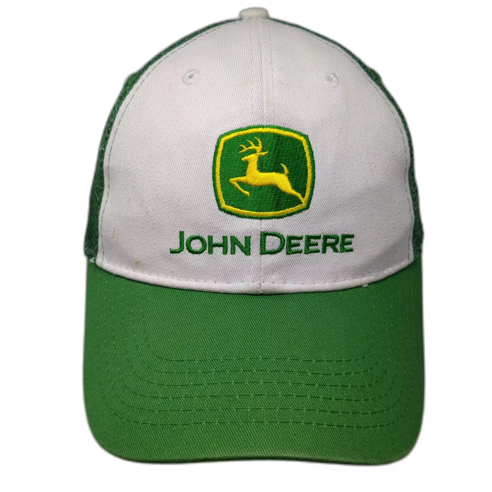 John Deere Trucker Hat Green One Size Mesh Snapback Embroidered Logo Adjustable