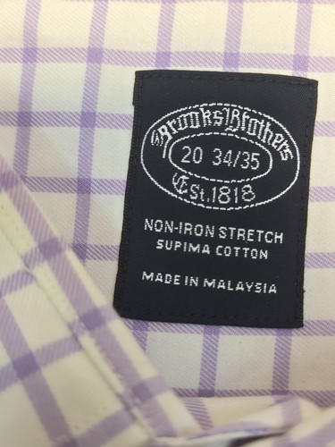 Brooks Brothers Long Sleeve Dress Shirt White Purple Check Mens Size 20 34/35 - Picture 8 of 13