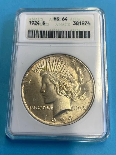 1924 Peace Dollar ANACS MS64 Old Holder