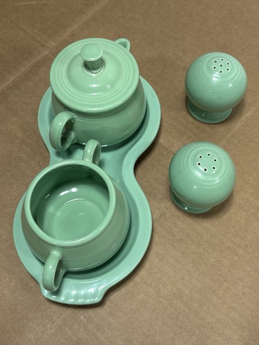 Fiesta Fiestaware Sea Mist/Mint Green Creamer Lid Sugar Tray, Salt & Pepper