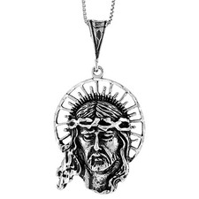 Colgante Cristo de plata de ley 925 con corona de espinas de 1 15/32 (37 mm) pulgadas de alto