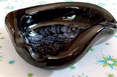 Vtg 1950s Haeger Atomic Space Age Cigar Free Form Ashtray Bowl Ebony Foam Glaze