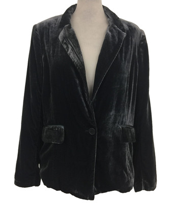 White Stuff Women's Jacket Size 12 Grey Single Breasted Velvet Blazer Mid New