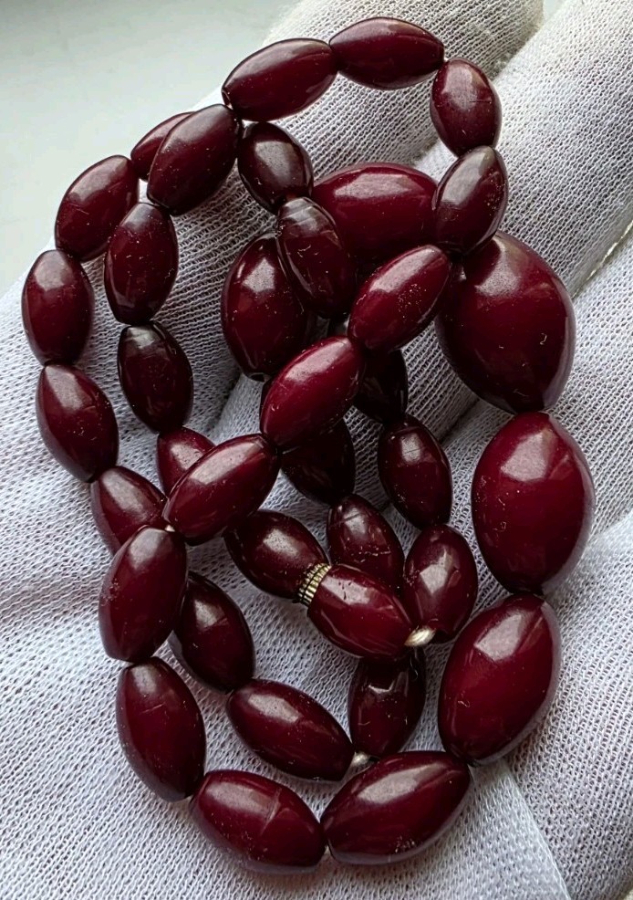 grams Antique Faturan Cherry Amber Bakelite Beads Necklace