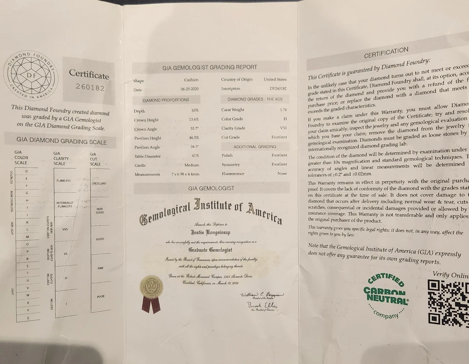 Anillo de compromiso de diamantes talla fusión creado en laboratorio Bluenile de 1,76 quilates Foto 4 de 4