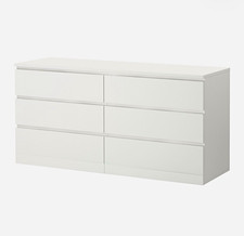 White 6 Drawer Chest of Drawers, Freestanding, Solid Plain, Adults 160x78x48cm