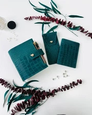 Sea wave leather notebook cover A7 2 rings mini wallet, Mini Planner Binder.