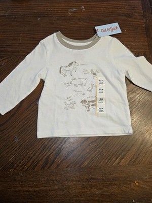 Cat & Jack 12M Long Sleeve Farm Animal Graphic Cotton Crew Neck Baby T-Shirt