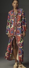 Anthropologie  X Farm Rio Long Sleeve Buttonfront Midi Dress S NWT