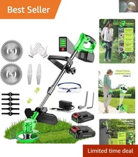 Lightweight 3-in-1 Cordless Weed Eater with Rapid Charger & Adjustable Handle