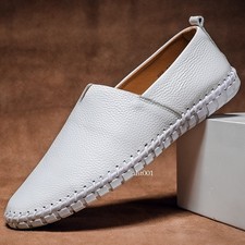 Summer Men's Casual Shoes Low Cut Breathable Driving Leather Slip on Flats Shoes