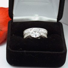 3 CT STERLING SILVER ROUND WEDDING ENGAGEMENT CUBIC ZIRCONIA RING SET FREE BOX