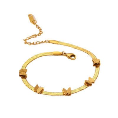 Fashion Women Girl Titanium Steel Gold Butterfy Ankle Bracelet Chain Foot  Anklet