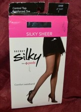 Secret Silky Control Top Rein Toe 20 Denier Pantyhose Size C D Jet Black OH 
