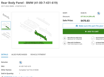 ✓ Genuine New 2017 - 2022 BMW 5 M5 Rear Body Inner Panel Bracket  
