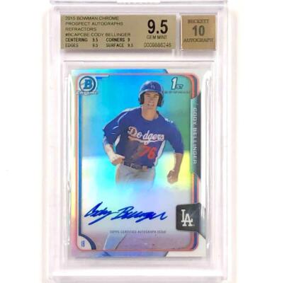スポーツ選手 bowman chrome cody bellinger auto 2015 Bowman Chrome RC Cody Bellinger autograph Refractor /499 BGS