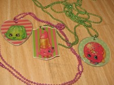 Shopkins Set 3 Collectible Dog Tag Necklaces Wobbles Lips Donut
