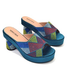 New High Heels 6.8 CM Sandals Women Shoes Casual Home Slippers Rhinestones Party