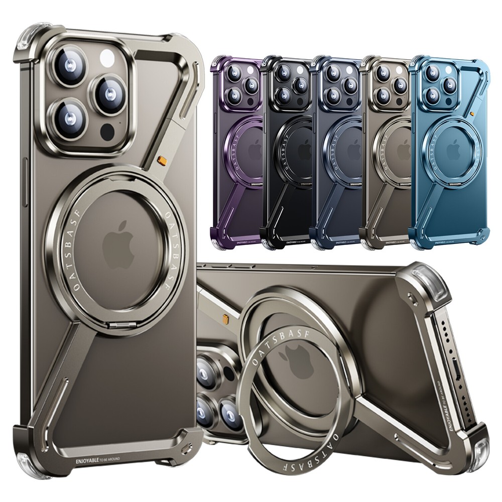 Metal Frameless Z Case for iPhone 15 14 Pro Max Aluminum Bumper Kickstand