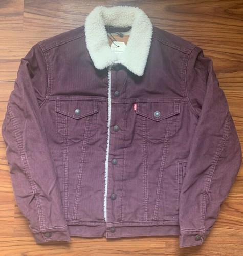 Levi's Premium Corduroy Sherpa Trucker Jacket Burgundy Red Men's Size XS |  eBay