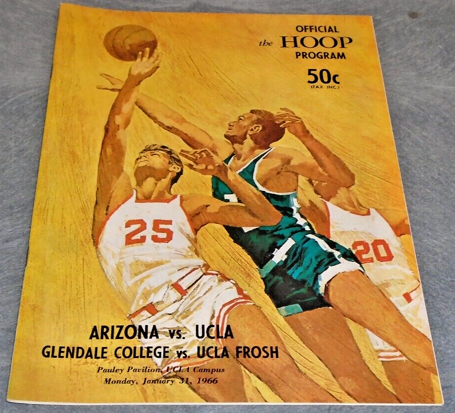 1966 OFFICIAL NCAA COLLEGE BASKETBALL PROGRAM LA UCLA BRUINS VS ARIZONA RARE