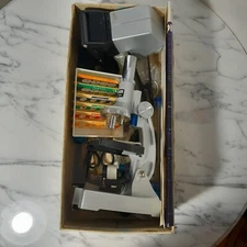 Vintage Edu-Science Microscope Up To 1000x  Card Slides and Tools