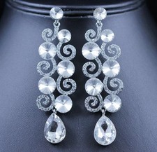 DECOR DANGLE CLEAR AUSTRIAN CRYSTAL RHINESTONE CHANDELIER EARRINGS E902 SILVER