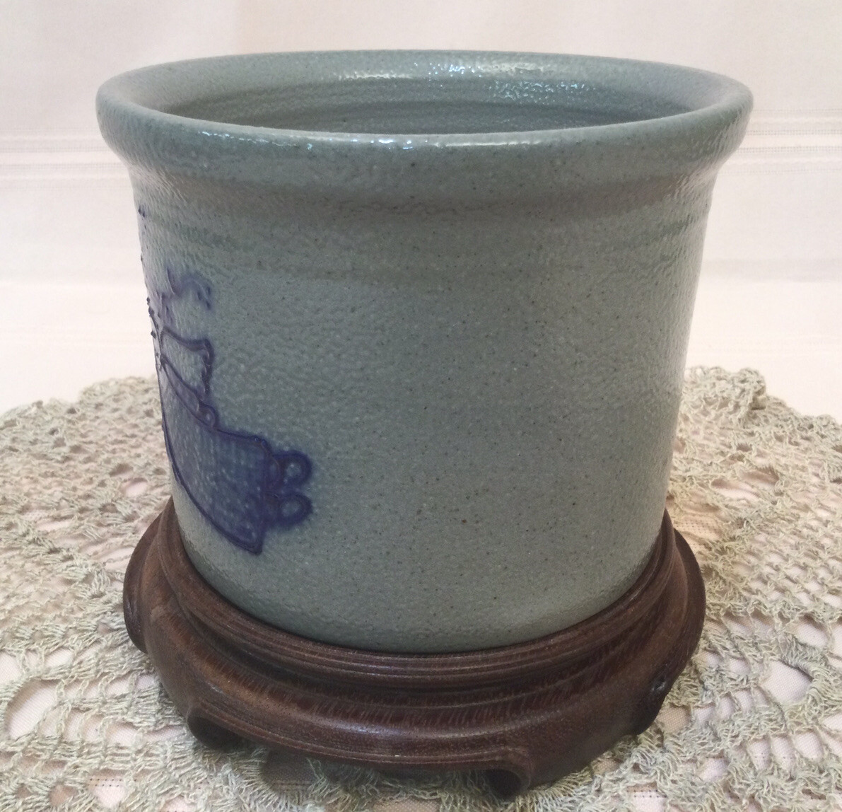 David Eldreth Pottery Salt Glaze Stoneware Crock Hand Painted Angel 5