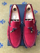 Gucci Loafers Suede Shoes Red Bamboo Tassel Moccasin Mens UK 8.5 US 9.5 EU 42.5