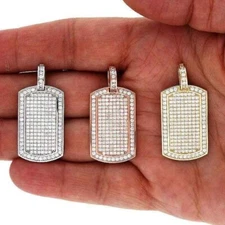 14K Yellow White Rose Gold Dog Tags Pendant with Stone Accents