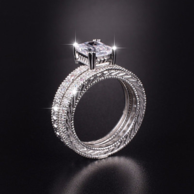 2ct Radiant Cut Moissanite Engagement Ring White Gold Plated Stylish Bridal Set