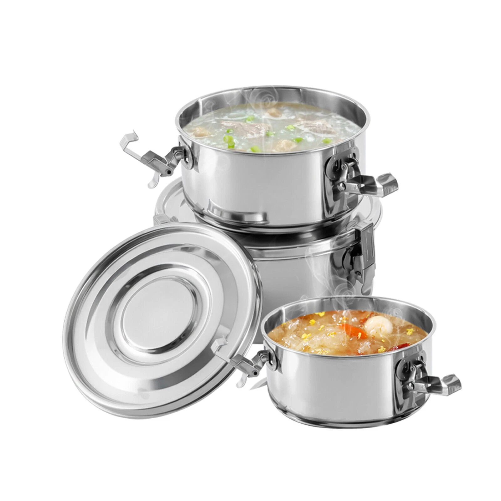 Set of 3 Leak-Proof Stainless Steel Food Storage Containers with Lids