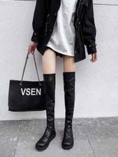 stivali stivaletti coscia nero bassi 3.5 cm pelle sintetica comodi 8183