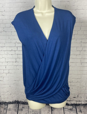 Anthropologie Bordeaux Top  2XS Women's Blue V-Neck Cross Front Stretchy (A04)