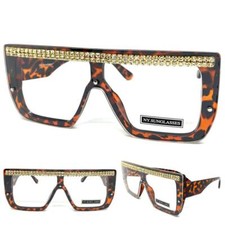 Oversize Classic Retro Modern Shield Clear Lens EYE GLASSES Large Tortoise Frame