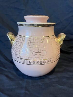 Vintage Hall s Cookie Jar Pink Gold Basket Weave